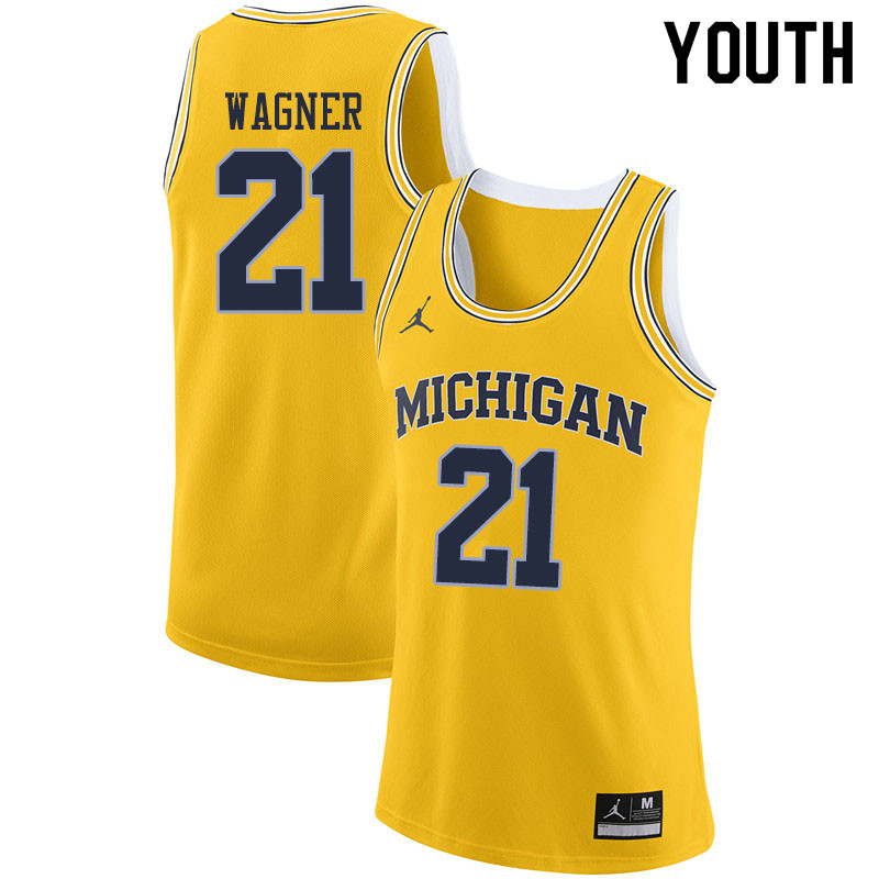 Youth #21 Franz Wagner Michigan Wolverines College Basketball Jerseys Sale-Yellow - Click Image to Close